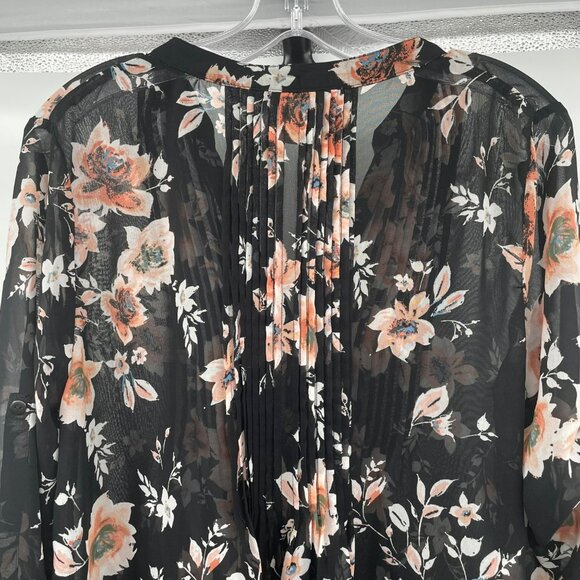 American Rag Womens Sheer Button Up Top Black/Multi Floral Size Medium - Picture 6 of 9